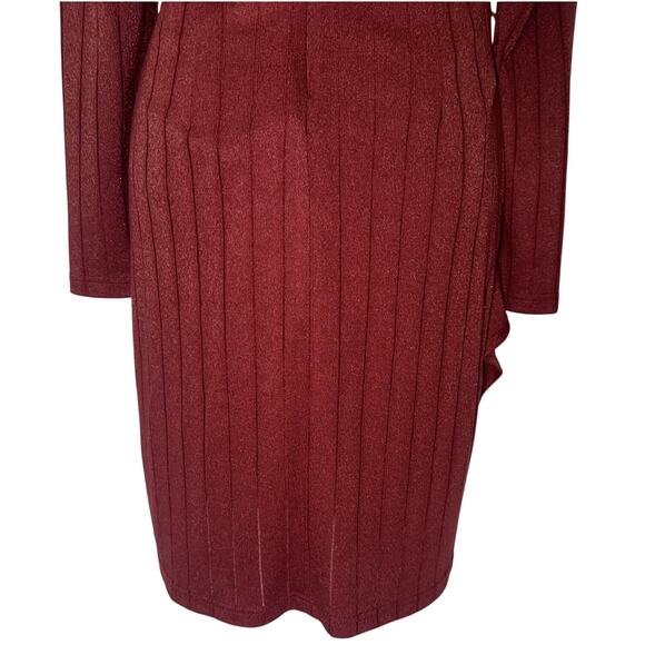 NEW Sam Edelman Amber Red Metallic Ribbed Asymmetrical Ruffle Dress Size 6 - Picture 12 of 14